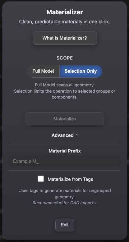 Materializer panel in Ultimate Material Manager