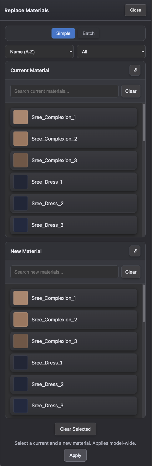 Replace Materials Simple mode in Ultimate Material Manager